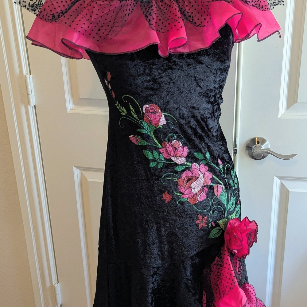 Vibrant Pink and Black Polka Dot Dress